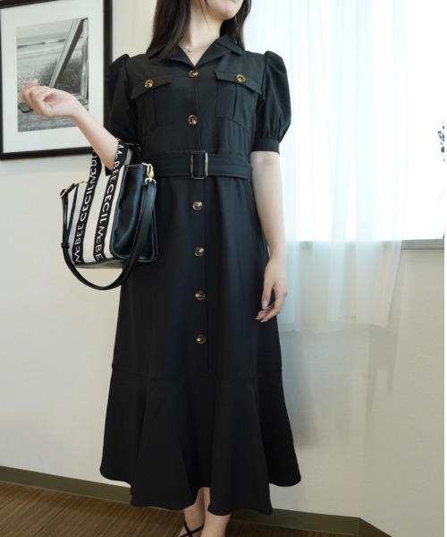 CECIL McBEE(セシルマクビー)の「開襟シャツマーメイドOP(ワンピース・レディース・グレー/モカ/ブラック・MEDIUM)」の1枚目の写真