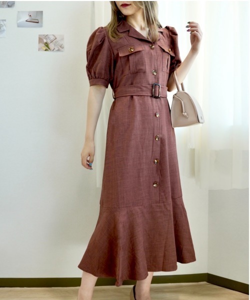 CECIL McBEE(セシルマクビー)の「開襟シャツマーメイドOP(ワンピース・レディース・グレー/モカ/ブラック・MEDIUM)」の3枚目の写真