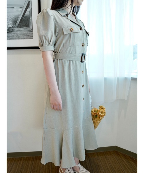 CECIL McBEE(セシルマクビー)の「開襟シャツマーメイドOP(ワンピース・レディース・グレー/モカ/ブラック・MEDIUM)」の9枚目の写真