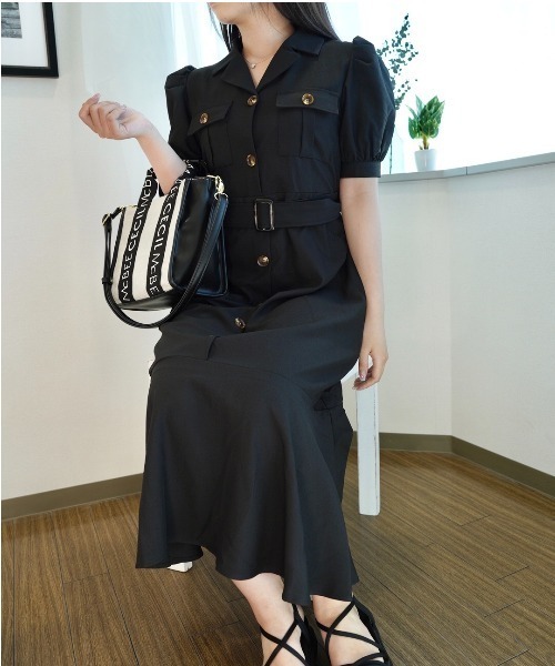 CECIL McBEE(セシルマクビー)の「開襟シャツマーメイドOP(ワンピース・レディース・グレー/モカ/ブラック・MEDIUM)」の7枚目の写真