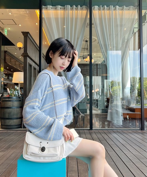 Figments（フィグメンツ）の「サマーボーダーニット（ニット/セーター・レディース・サックスブルー/ブラック/ホワイト・FREE）」の3枚目の写真