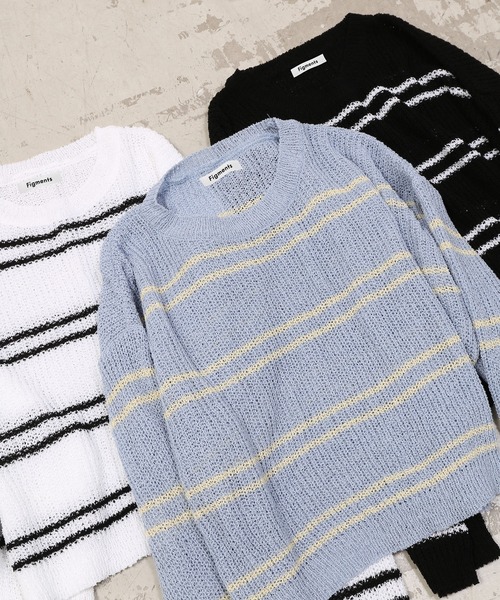 Figments（フィグメンツ）の「サマーボーダーニット（ニット/セーター・レディース・サックスブルー/ブラック/ホワイト・FREE）」の9枚目の写真
