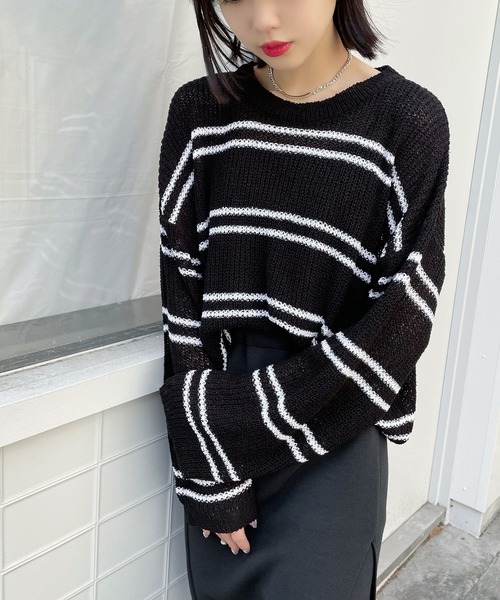 Figments（フィグメンツ）の「サマーボーダーニット（ニット/セーター・レディース・サックスブルー/ブラック/ホワイト・FREE）」の15枚目の写真