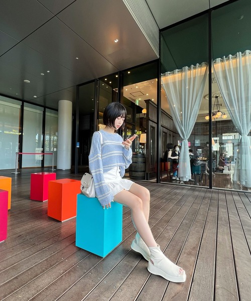 Figments（フィグメンツ）の「サマーボーダーニット（ニット/セーター・レディース・サックスブルー/ブラック/ホワイト・FREE）」の4枚目の写真