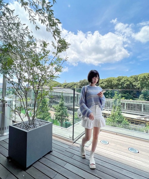 Figments（フィグメンツ）の「サマーボーダーニット（ニット/セーター・レディース・サックスブルー/ブラック/ホワイト・FREE）」の6枚目の写真