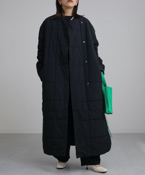 ap retro(アプレトロ)の「ノーカラーキルティングコート ロングブルゾン(ノーカラーコート・レディース・アイボリー/ブラック・FREE)」の20枚目の写真