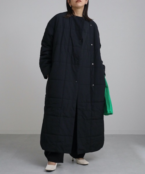 ap retro(アプレトロ)の「ノーカラーキルティングコート ロングブルゾン(ノーカラーコート・レディース・アイボリー/ブラック・FREE)」の21枚目の写真