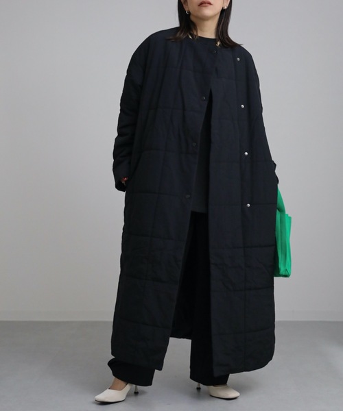 セール】ノーカラーキルティングコート ロングブルゾン（ノーカラー