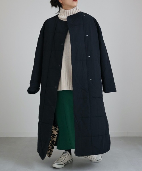 セール】ノーカラーキルティングコート ロングブルゾン（ノーカラー