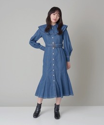フリルカラーデニムマーメイドワンピース