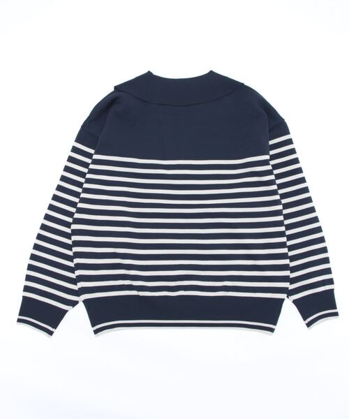 Lugnoncure（ルノンキュール）の「パネルボーダー衿付ニット（ニット/セーター・レディース・オフホワイト/ネイビー/モカ・ﾌﾘ-）」の4枚目の写真