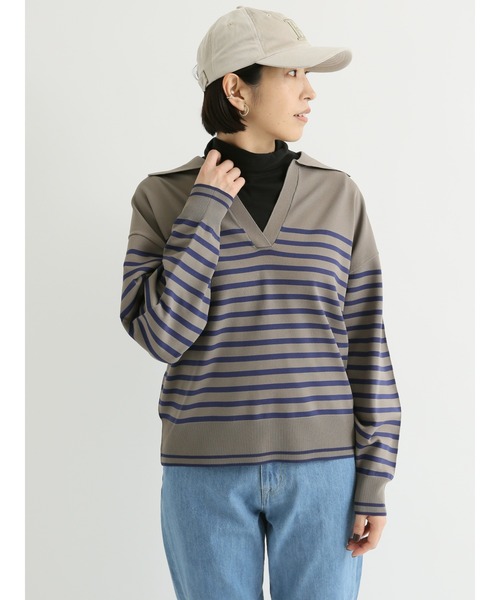 Lugnoncure（ルノンキュール）の「パネルボーダー衿付ニット（ニット/セーター・レディース・オフホワイト/ネイビー/モカ・ﾌﾘ-）」の3枚目の写真