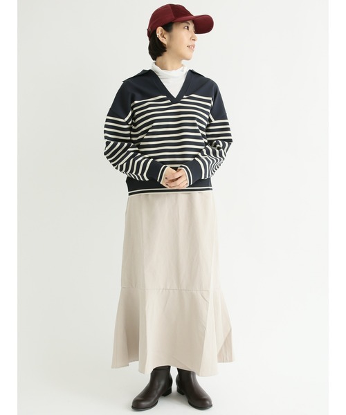 Lugnoncure（ルノンキュール）の「パネルボーダー衿付ニット（ニット/セーター・レディース・オフホワイト/ネイビー/モカ・ﾌﾘ-）」の11枚目の写真