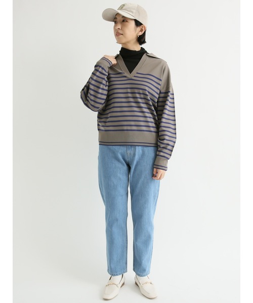 Lugnoncure（ルノンキュール）の「パネルボーダー衿付ニット（ニット/セーター・レディース・オフホワイト/ネイビー/モカ・ﾌﾘ-）」の10枚目の写真