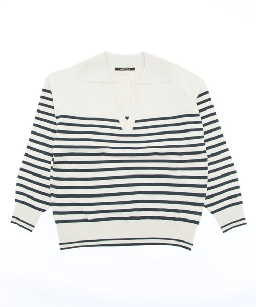 Lugnoncure（ルノンキュール）の「パネルボーダー衿付ニット（ニット/セーター・レディース・オフホワイト/ネイビー/モカ・ﾌﾘ-）」の6枚目の写真