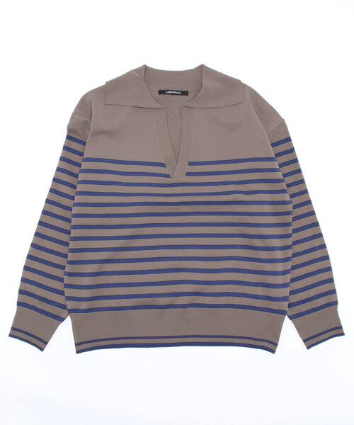 Lugnoncure（ルノンキュール）の「パネルボーダー衿付ニット（ニット/セーター・レディース・オフホワイト/ネイビー/モカ・ﾌﾘ-）」の7枚目の写真