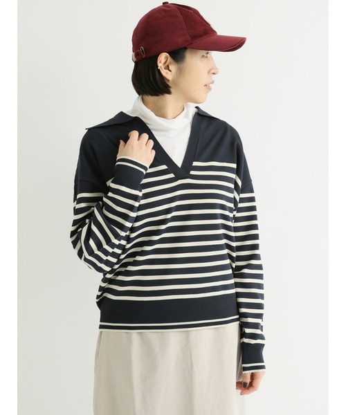 Lugnoncure（ルノンキュール）の「パネルボーダー衿付ニット（ニット/セーター・レディース・オフホワイト/ネイビー/モカ・ﾌﾘ-）」の12枚目の写真