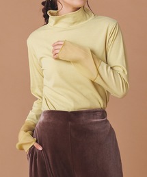 hunch | シアー素材合わせハイネック長袖プルオーバー | シースルー 秋冬 重ね着 カットソー(Tシャツ/カットソー)