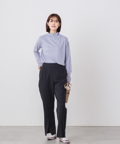 hunch（ハンチ）の「シアー袖切替ハイネックトップス（Tシャツ/カットソー・レディース・イエロー/ブルー/グレー/オフホワイト/ブラック・FREE）」の7枚目の写真