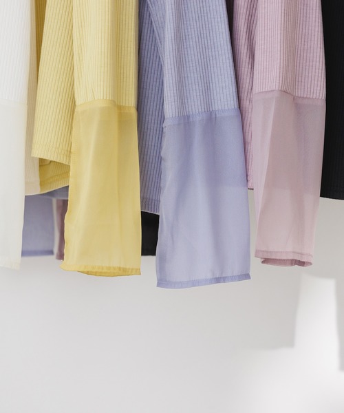 hunch（ハンチ）の「シアー袖切替ハイネックトップス（Tシャツ/カットソー・レディース・イエロー/ブルー/グレー/オフホワイト/ブラック・FREE）」の12枚目の写真