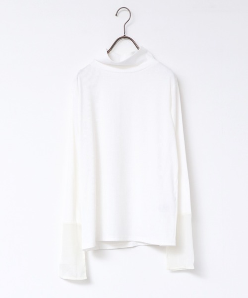 hunch（ハンチ）の「シアー袖切替ハイネックトップス（Tシャツ/カットソー・レディース・イエロー/ブルー/グレー/オフホワイト/ブラック・FREE）」の20枚目の写真