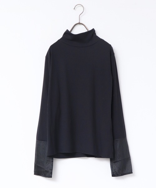 hunch（ハンチ）の「シアー袖切替ハイネックトップス（Tシャツ/カットソー・レディース・イエロー/ブルー/グレー/オフホワイト/ブラック・FREE）」の8枚目の写真