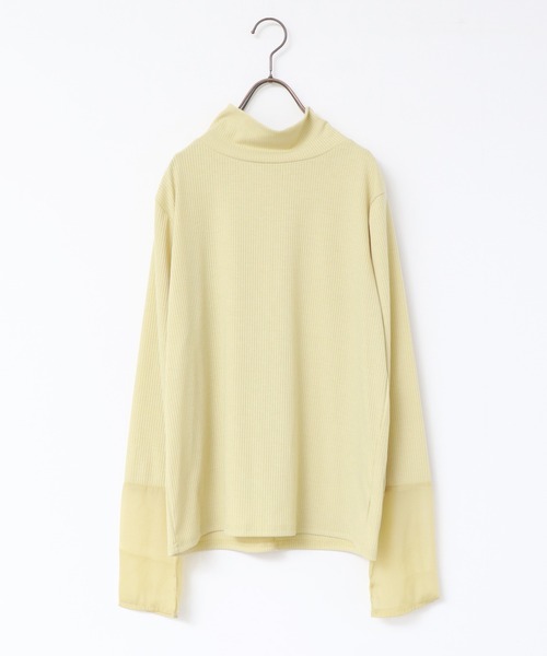 hunch（ハンチ）の「シアー袖切替ハイネックトップス（Tシャツ/カットソー・レディース・イエロー/ブルー/グレー/オフホワイト/ブラック・FREE）」の13枚目の写真