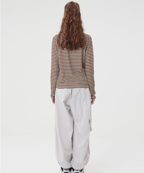 ☆KIRSH☆ Big Doodle Cherry High Neck Striped T-Shirt Mustar KIRSH ]☆BIG DOODLE CHERRY HIGH NECK STRIPE T-SHIRT セール