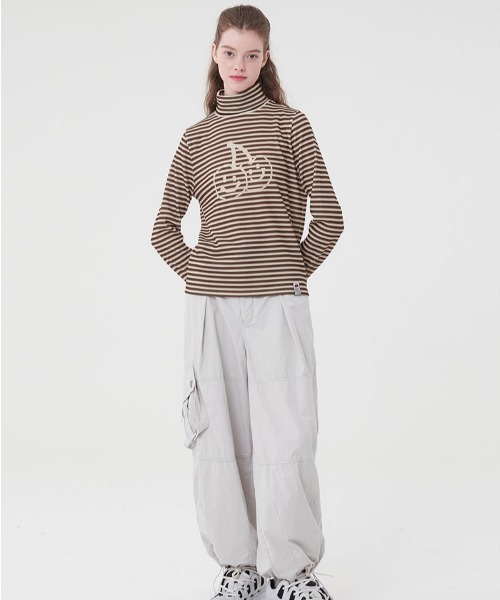 [ KIRSH ]★BIG DOODLE CHERRY HIGH NECK STRIPE T-SHIRT セール】KIRSH BIG DOODLE CHERRY HIGH NECK STRIPE T-SHIRT
