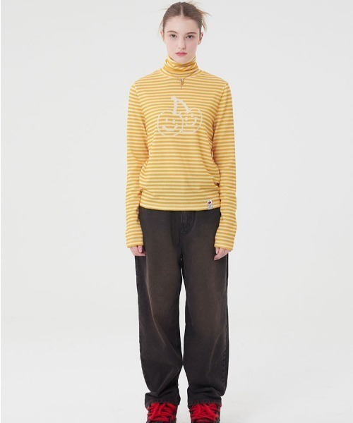 [ KIRSH ]★BIG DOODLE CHERRY HIGH NECK STRIPE T-SHIRT セール】KIRSH BIG DOODLE CHERRY HIGH NECK STRIPE T-SHIRT