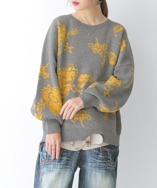 osharewalker(オシャレウォーカー)の「『ニュアンス花柄ジャカードニット』(ニット/セーター・レディース・グリーン/杢グレー・1/2)」の9枚目の写真