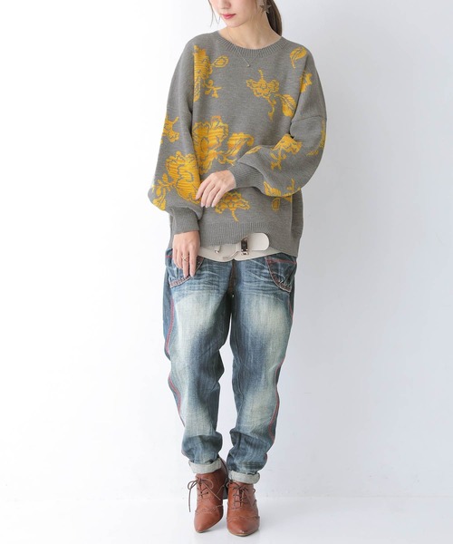 osharewalker(オシャレウォーカー)の「『ニュアンス花柄ジャカードニット』(ニット/セーター・レディース・グリーン/杢グレー・1/2)」の18枚目の写真