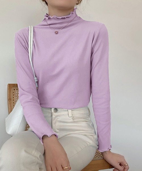 Chaco closet(チャコ クローゼット)の「メローカラーハイネックニットプルオーバー(Tシャツ/カットソー・レディース・イエロー/ホワイト/グリーン/ブラック/パープル/ピンク/ベージュ・FREE)」の5枚目の写真
