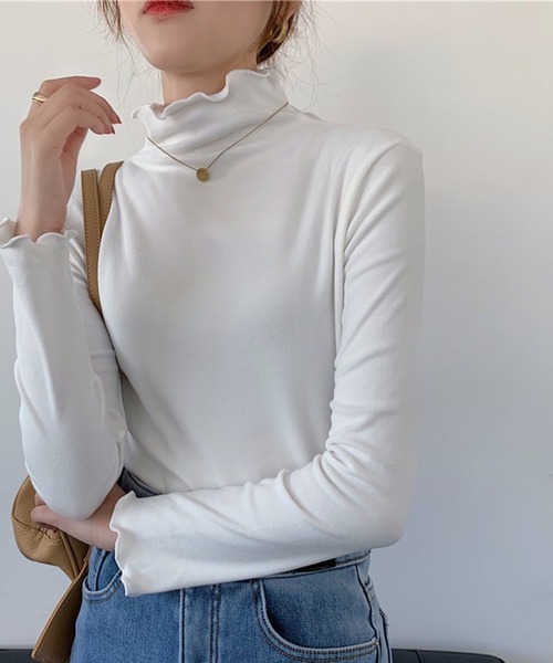 Chaco closet(チャコ クローゼット)の「メローカラーハイネックニットプルオーバー(Tシャツ/カットソー・レディース・イエロー/ホワイト/グリーン/ブラック/パープル/ピンク/ベージュ・FREE)」の2枚目の写真