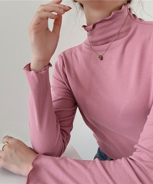 Chaco closet(チャコ クローゼット)の「メローカラーハイネックニットプルオーバー(Tシャツ/カットソー・レディース・イエロー/ホワイト/グリーン/ブラック/パープル/ピンク/ベージュ・FREE)」の7枚目の写真