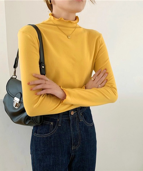 Chaco closet(チャコ クローゼット)の「メローカラーハイネックニットプルオーバー(Tシャツ/カットソー・レディース・イエロー/ホワイト/グリーン/ブラック/パープル/ピンク/ベージュ・FREE)」の6枚目の写真