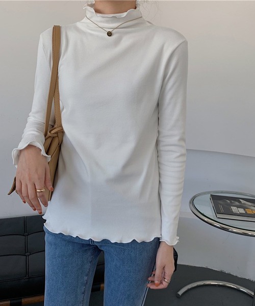 Chaco closet(チャコ クローゼット)の「メローカラーハイネックニットプルオーバー(Tシャツ/カットソー・レディース・イエロー/ホワイト/グリーン/ブラック/パープル/ピンク/ベージュ・FREE)」の12枚目の写真