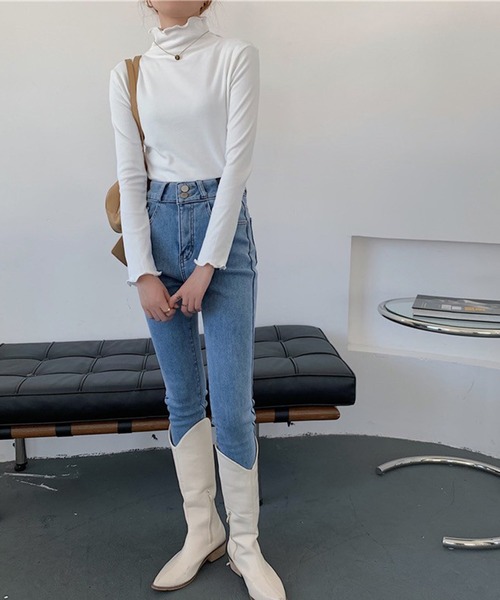 Chaco closet(チャコ クローゼット)の「メローカラーハイネックニットプルオーバー(Tシャツ/カットソー・レディース・イエロー/ホワイト/グリーン/ブラック/パープル/ピンク/ベージュ・FREE)」の8枚目の写真