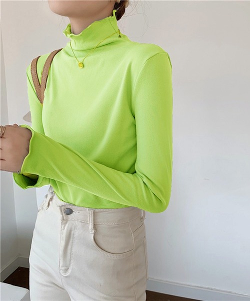 Chaco closet(チャコ クローゼット)の「メローカラーハイネックニットプルオーバー(Tシャツ/カットソー・レディース・イエロー/ホワイト/グリーン/ブラック/パープル/ピンク/ベージュ・FREE)」の18枚目の写真