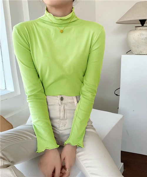 Chaco closet(チャコ クローゼット)の「メローカラーハイネックニットプルオーバー(Tシャツ/カットソー・レディース・イエロー/ホワイト/グリーン/ブラック/パープル/ピンク/ベージュ・FREE)」の14枚目の写真