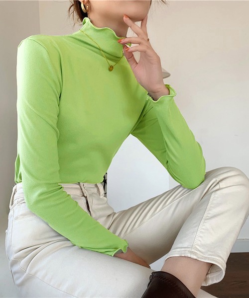 Chaco closet(チャコ クローゼット)の「メローカラーハイネックニットプルオーバー(Tシャツ/カットソー・レディース・イエロー/ホワイト/グリーン/ブラック/パープル/ピンク/ベージュ・FREE)」の10枚目の写真