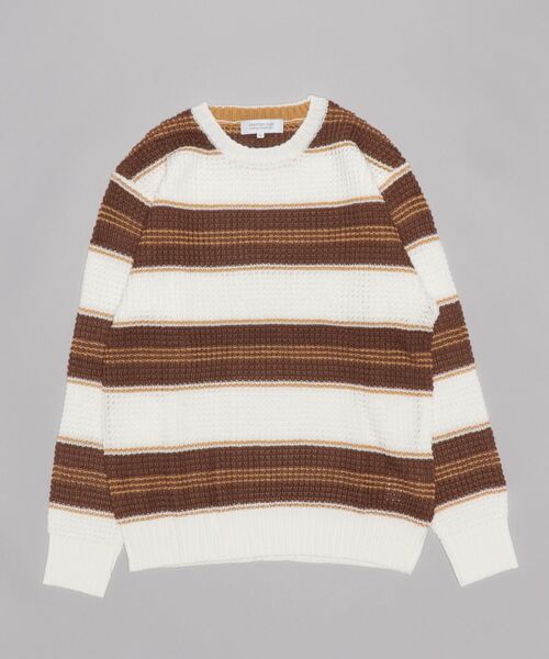 STYLEBLOCK（スタイルブロック）の「ワッフル編みボーダークルーセーター（ニット/セーター・メンズ・ネイビー/ホワイト系その他/オフホワイト/ブルー/タン・M/L）」の3枚目の写真