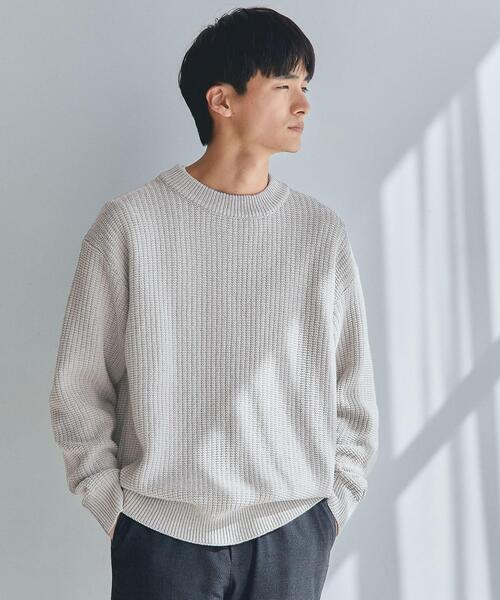 green label relaxing（グリーンレーベルリラクシング）の「ウール ポリエステル ワッフル モックネック ニット -ウォッシャブル-（ニット/セーター・メンズ・ライトグレー/ワインレッド/ネイビー・L/S/M/XL）」の10枚目の写真