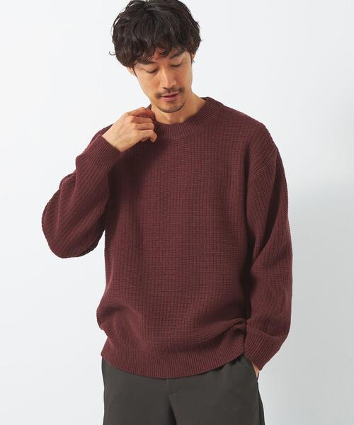 green label relaxing（グリーンレーベルリラクシング）の「ウール ポリエステル ワッフル モックネック ニット -ウォッシャブル-（ニット/セーター・メンズ・ライトグレー/ワインレッド/ネイビー・L/S/M/XL）」の4枚目の写真