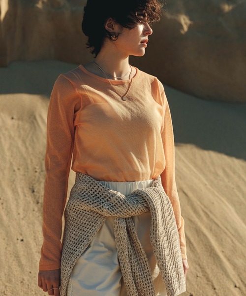 select MOCA（セレクトモカ）の「【サイズ展開あり】クルーネックシアーニットプルオーバー（ニット/セーター・レディース・オレンジ/ライトベージュ/ブラック/オフホワイト/グレー/グリーン・FREE/LARGE）」の20枚目の写真