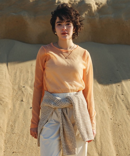 select MOCA（セレクトモカ）の「【サイズ展開あり】クルーネックシアーニットプルオーバー（ニット/セーター・レディース・オレンジ/ライトベージュ/ブラック/オフホワイト/グレー/グリーン・FREE/LARGE）」の18枚目の写真