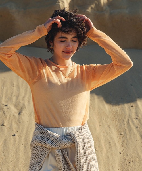 select MOCA（セレクトモカ）の「【サイズ展開あり】クルーネックシアーニットプルオーバー（ニット/セーター・レディース・オレンジ/ライトベージュ/ブラック/オフホワイト/グレー/グリーン・FREE/LARGE）」の16枚目の写真