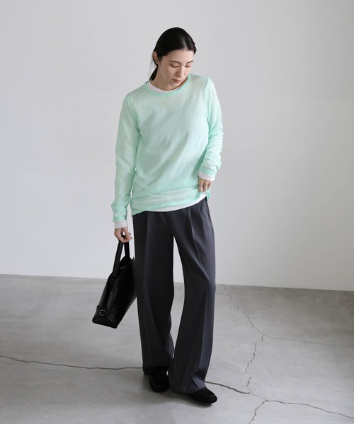 セール】【サイズ展開あり】クルーネックシアーニットプルオーバー