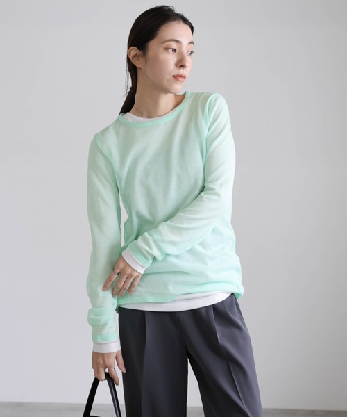 サイズ展開あり】クルーネックシアーニットプルオーバー（ニット