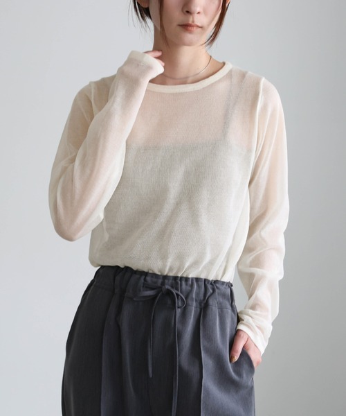 サイズ展開あり】クルーネックシアーニットプルオーバー（ニット